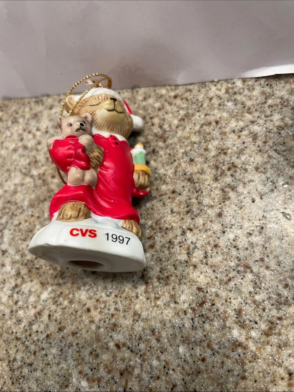 Vtg collectible CVS 1997 Red Santa Bear Ornament with Gold Cord